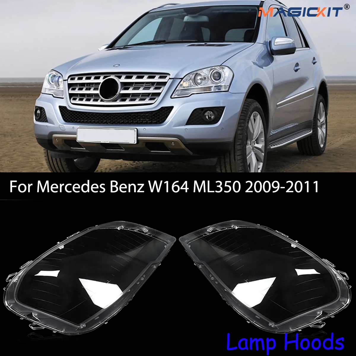 

MAGICKIT For Mercedes Benz ML Class W164 2009-2011 Clear Headlight Headlamp Lens Cover Shell car accessories