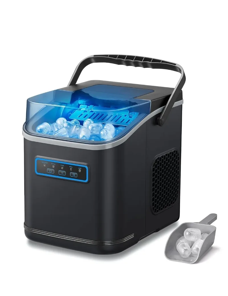 

Ice Maker Countertop, Self-Cleaning Ice Machine with Ambient Lights, Ice in 6Mins, 26 lbs/Day, 2 Sizes of Bull
