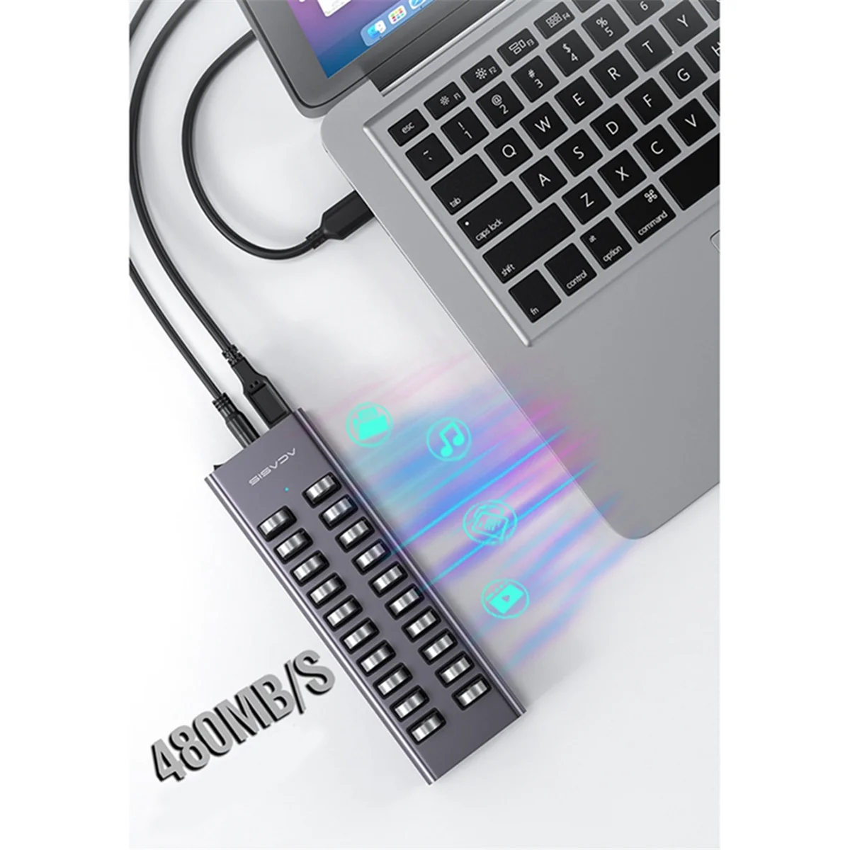 ACASIS USB2.0 HUB 20 port USB pemisah dengan 90W adaptor daya independen terintegrasi untuk Windows Mac OS Linux colokan EU