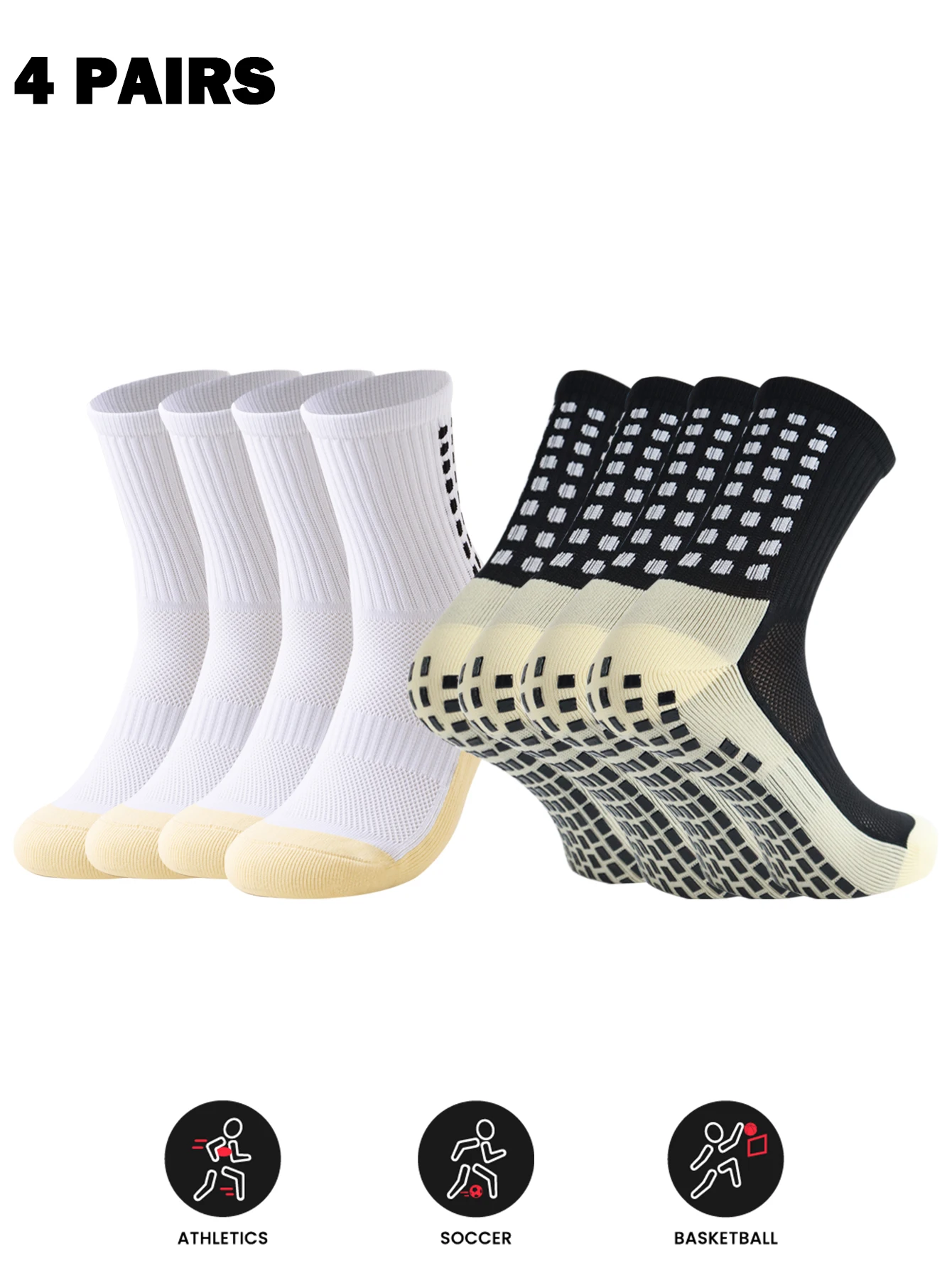 

4 пары противоскользящих носков для футбола, йоги и других видов спорта на открытом воздухе для женщин и мужчин