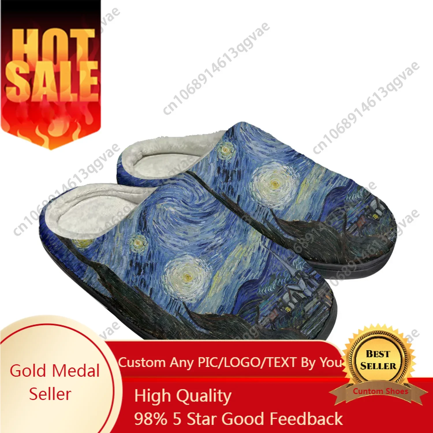 Van Gogh Oil Paint Starry Night Home Cotton Custom Slippers Mens Womens Sandals Plush Bedroom Keep Warm Shoes Thermal Slipper