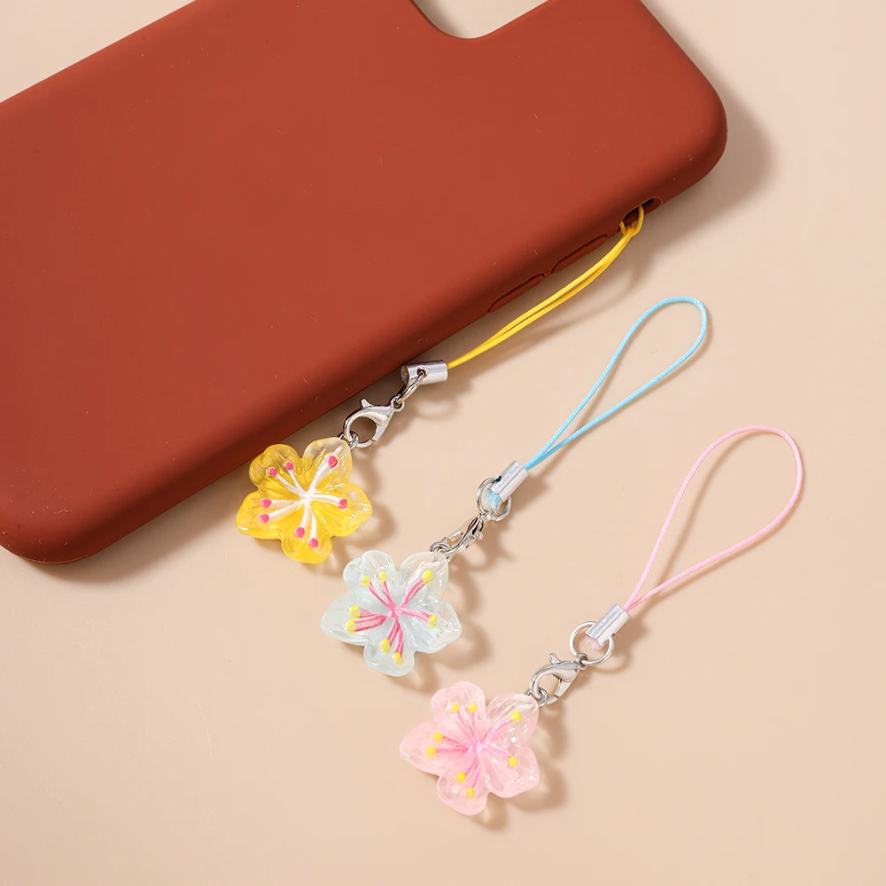 Aihua 3pcs/set Sweet Lovely Sakura Flower Phone Chain Hanging Phone Strap Handmade Mobile Lanyard Keychain Jewelry Gifts