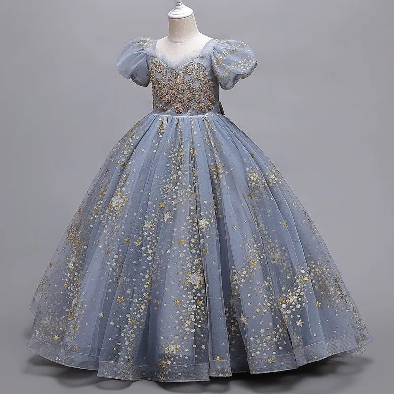 

Платье принцессы для девочек, весна-лето, осень 2021, новое высококачественное детское пышное платье, свадебное платье с цветочным узором для девочек на фортепиано