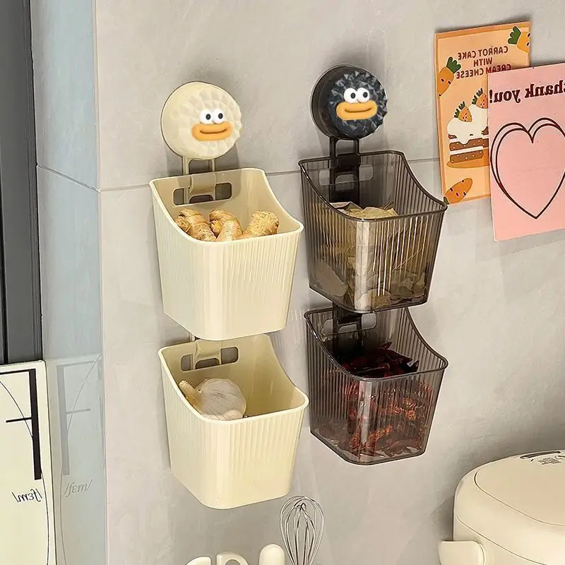 Wall Mounted Garlic Onion Storage Basket with Suction Cups No Drill Kitchen Organizer