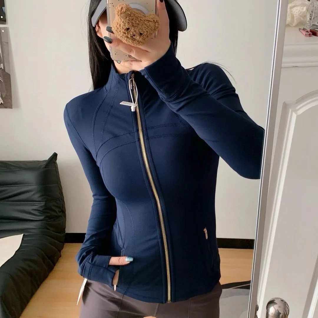 Gold Zipper Version Women's Yoga Jacket, Sports Stand-up Collar Jacket, Fitness Slimming Top
