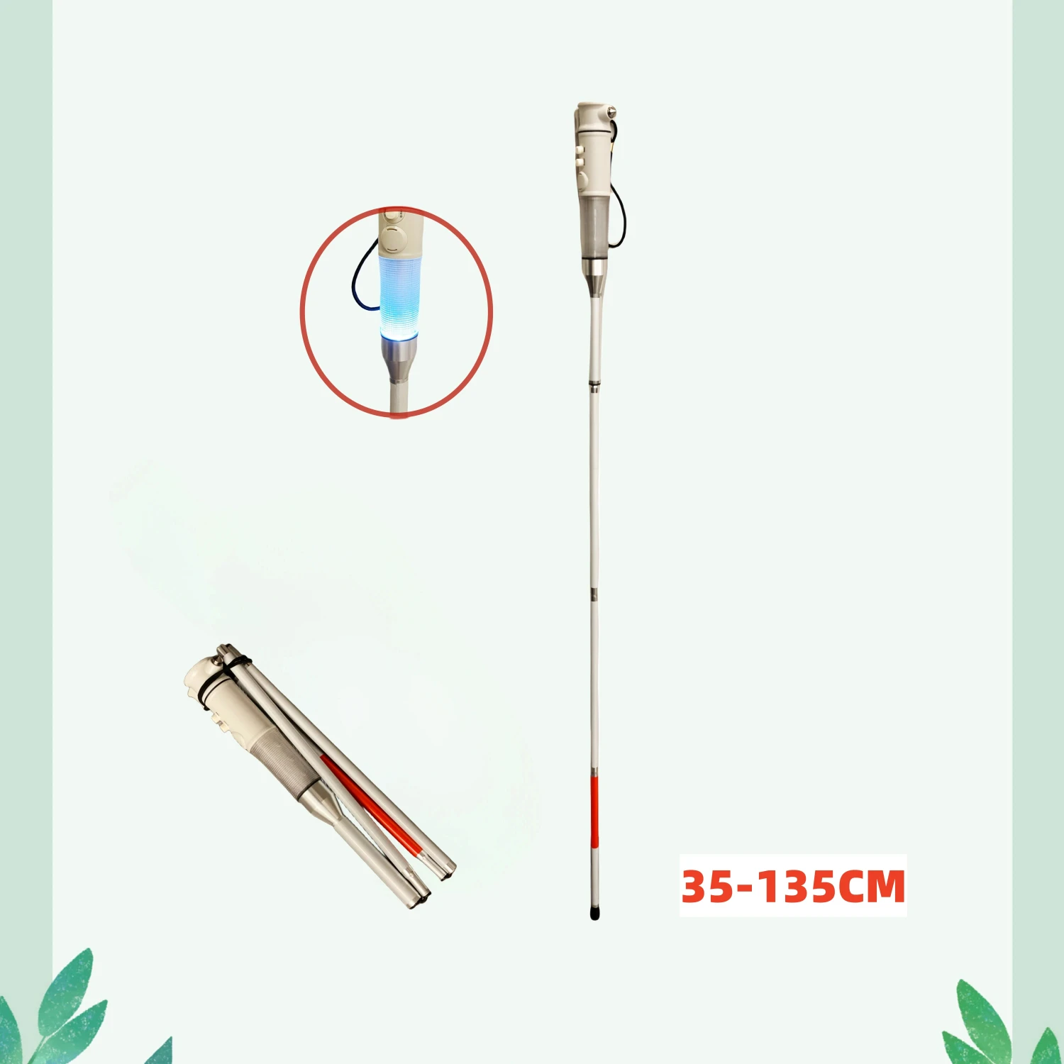 Aluminum Foldable Cane 35-135cm with Light Telescopic Trekking Pole Multifunctional Walking Stick  the Elderly Old Man Blind