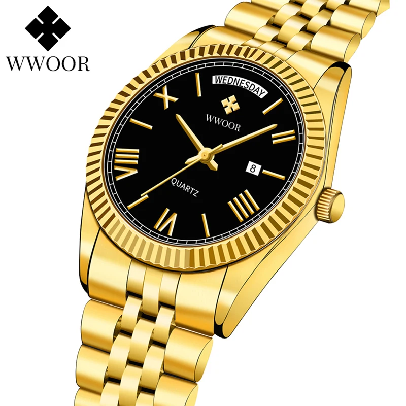 WWOOR Luxury Watches Gift For Men Waterproof Stainless Steel Date Clock New Men Quartz Wristwatches Male Watch Relogio Masculino