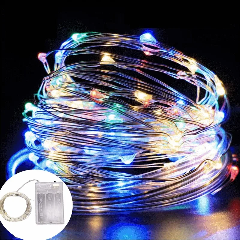 Festoon LED Silver Wire Light String Battery Wedding Holiday Fairy Garland Lights for Bedroom Halloween Christmas Decoration