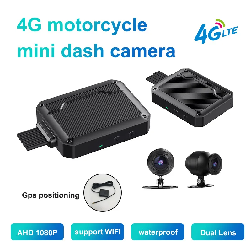 4G LTE Moto Dash Cam GPS Registratore Doppia fotocamera 1080P Videoregistratore Super visione notturna IP67 WiFi Monitoraggio remoto dal vivo