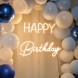 Birthday Party Neon Light 21x16 Inches Happy Birthday Neon Sign Art Wall Decor Birthday Party LED Light Up Sign