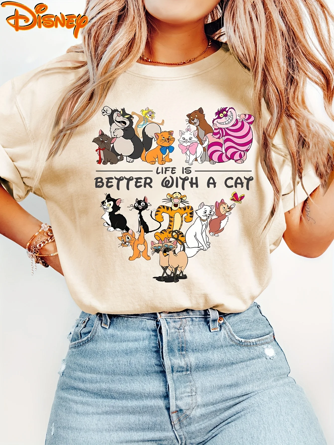 Camiseta oficial de Disney para mujer, camiseta rosa Pastel Vintage, camiseta informal rosa suave para amantes de los gatos, trajes de vacaciones diarios