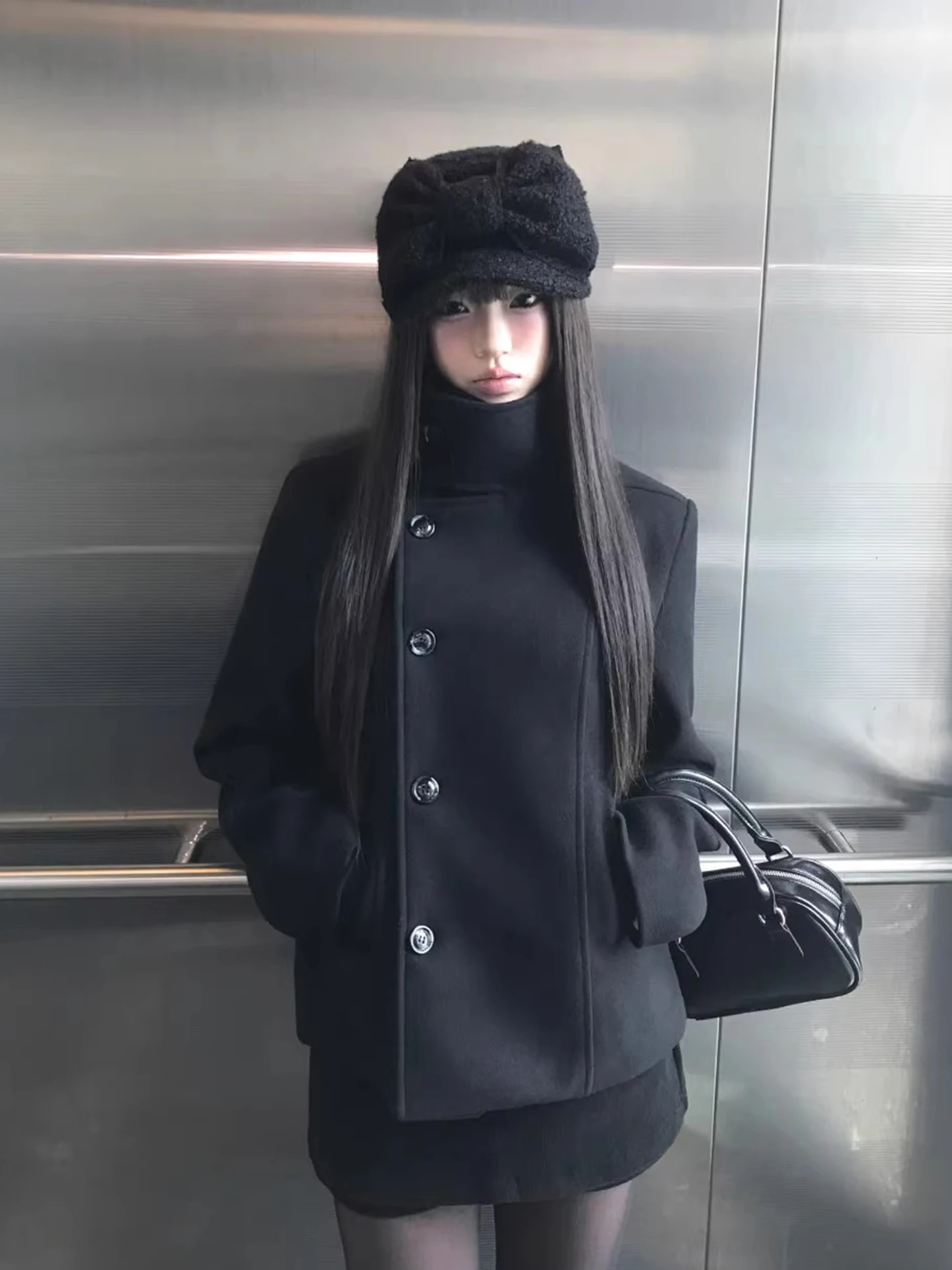 

Женское шерстяное пальто Ele Bla: Новинка ранней весны, свободный крой, универсальное, маленький размер, на одной пуговице, воротник-стойка, корейский стиль, для повседневной носки