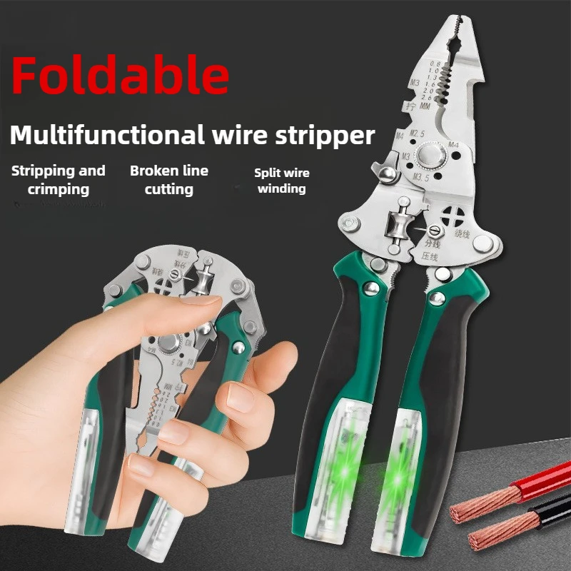 

Multifunctional Electrician Pliers Folding Wire Stripper Cable Cutter Voltage Tester Tool