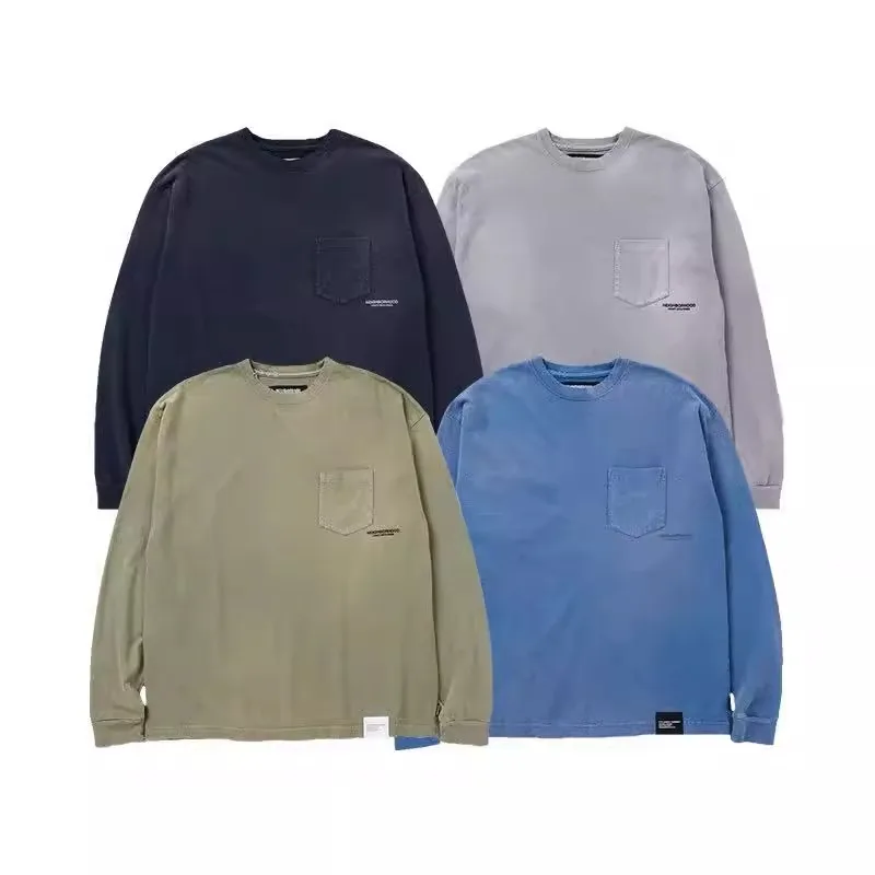 

Trendy Brand Heavy-duty Washed Old Loose Casual Long Sleeved Wax Printed Pocket T-Shirts for Men 25SS