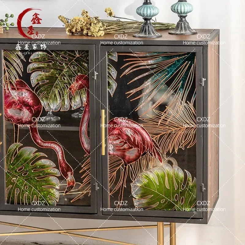 American Retro Wrought Iron Entrance Cabinet Tea Storage Sideboard for Living Room Dining Room Bed and Breakfast Window