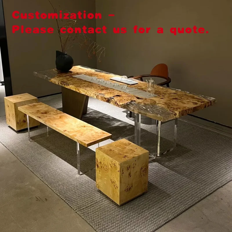 

custom.Modern Luxury Artistic European Design Solid Dining Table Set Metal Epoxy Resin Top Natural River Design Sustainable