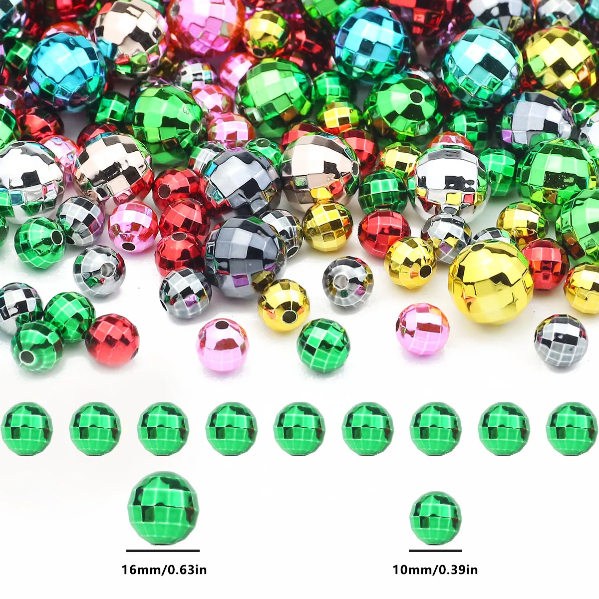 Acrylic Christmas Disco Globe Beads 10/16mm Faceted Spacer Loose Beads 10/20pcs For Jewelry Making DIY Earring Necklace Bracelet