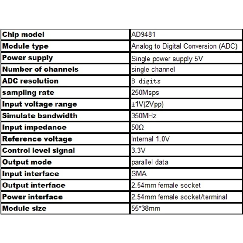 AD9481 High-Speed 8-Bit ADC Module 250MSPS Sampling Rate Data Acquisition Analog-To-Digital Converter In Parallel Interface