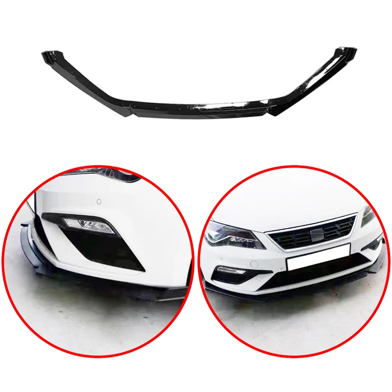 

High Quality ABS 3Pcs Spoiler For Seat Leon MK3 5F TDI TSI ST SC 2012-2020 Front Bumper Lip Glossy Black Or Carbon Fiber Look