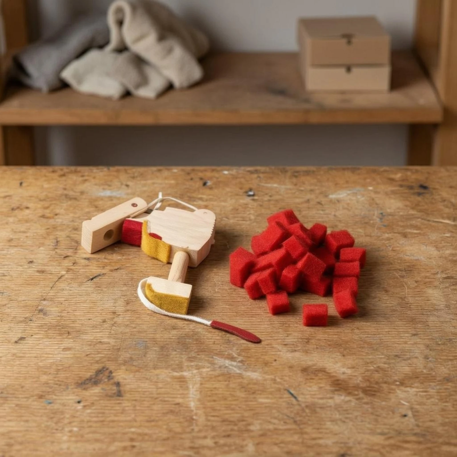 Soft Fuzzy Felt Cube Matte Red Felt Cube Fabric Square Thick Easy to Handle