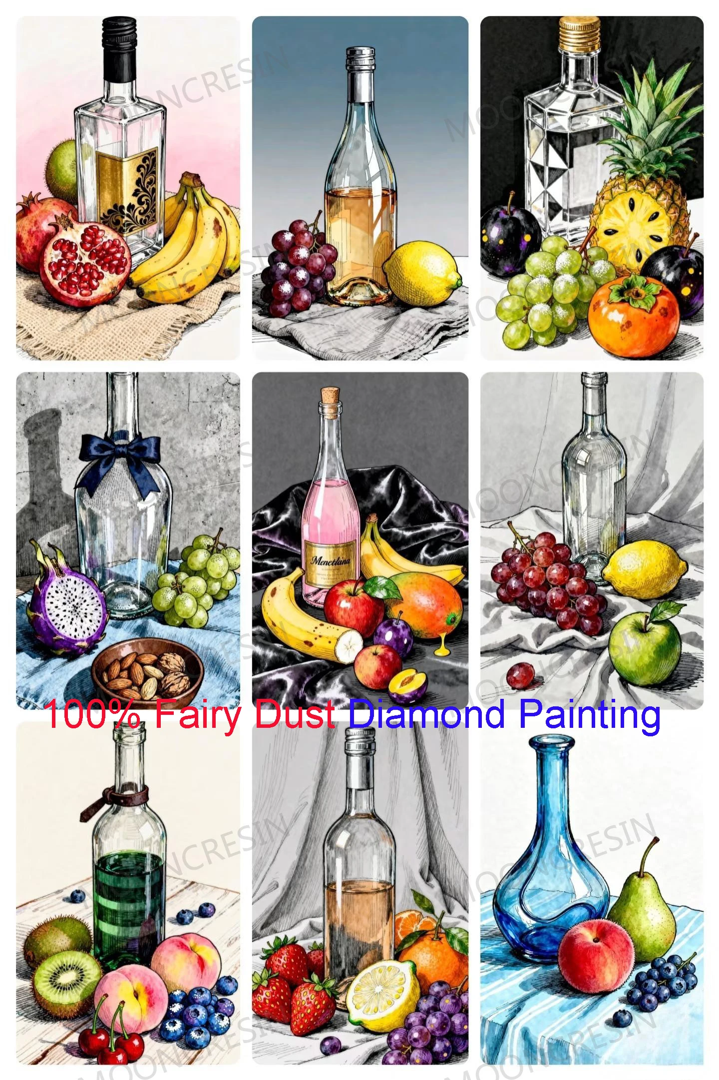

100% Fairy Dust Square Diy Diamond Painting Cross Stitch Fruits Fine Wine Pear 5D Embroidery Mosaic Crystal Decor Rhinestones AB