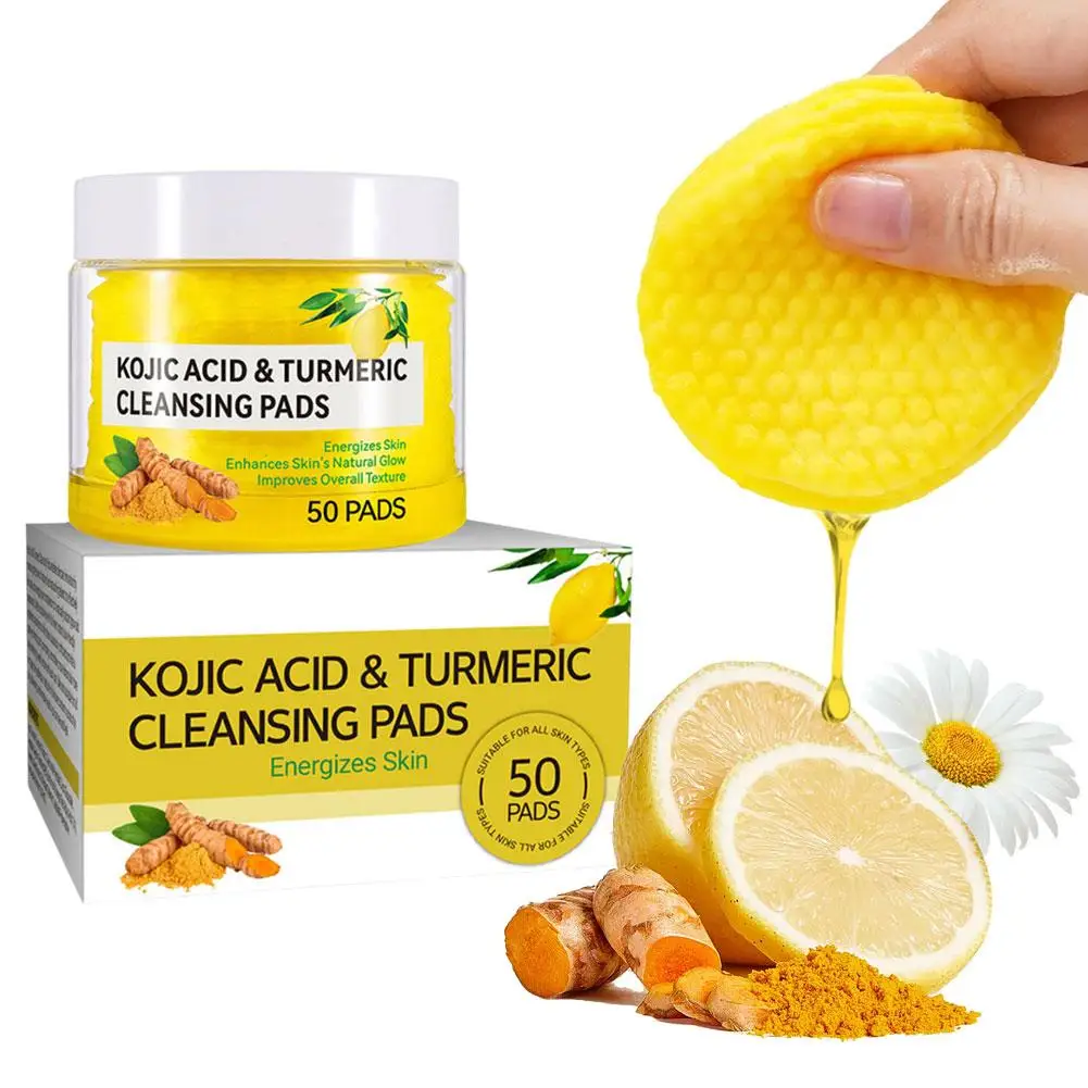 

Turmeric Cleansing Pad Kojic Acid Sponges Exfoliating Pads-Acne Scars 50pcs Lemon Chamomile Deep Cleaning For Face Care Products
