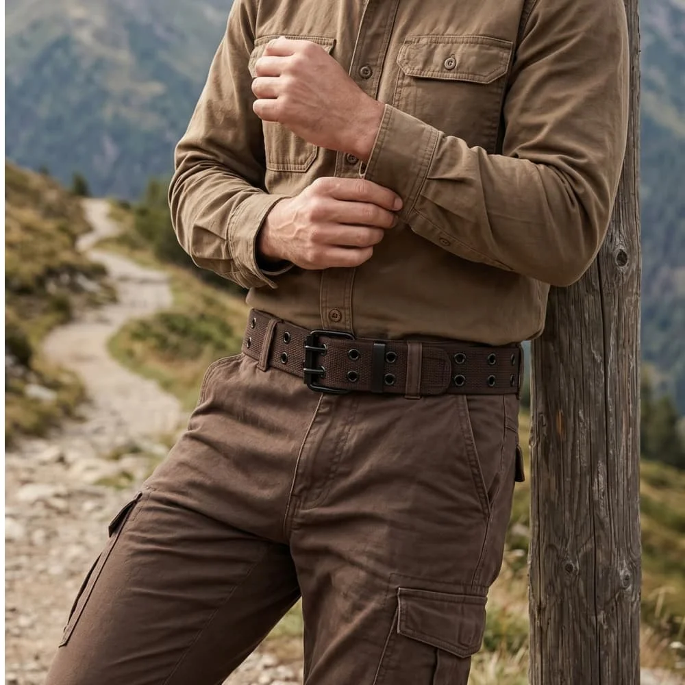 Men's Belt Double Row Metal Needle Buckle Woven Belt Women's Leisure Sport Outdoor Work Belt， Pair with Pants Jeans Neutral Belt