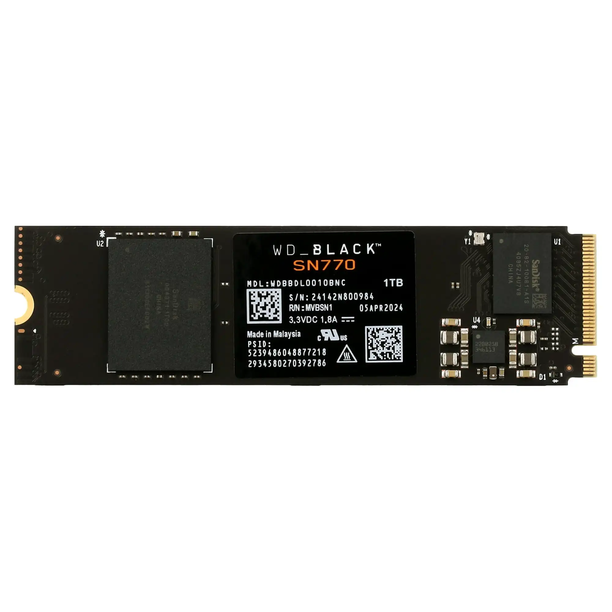 

WD Black 1TB SN770 NVMe Internal Gaming SSD Solid State Drive - Gen4 PCIe, M.2 2280, up to 5,150 MB/s - WDBBDL0010BNC- WRWM