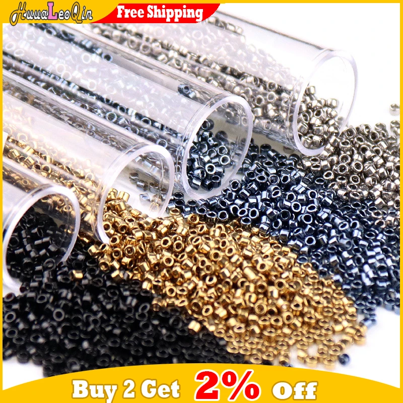 10g/tube 2mm Metallic Cylindrical Beads 10/0 Japanese Loose Spacer Seed Beads for Needlework Jewelry Making Sewing Embroidery