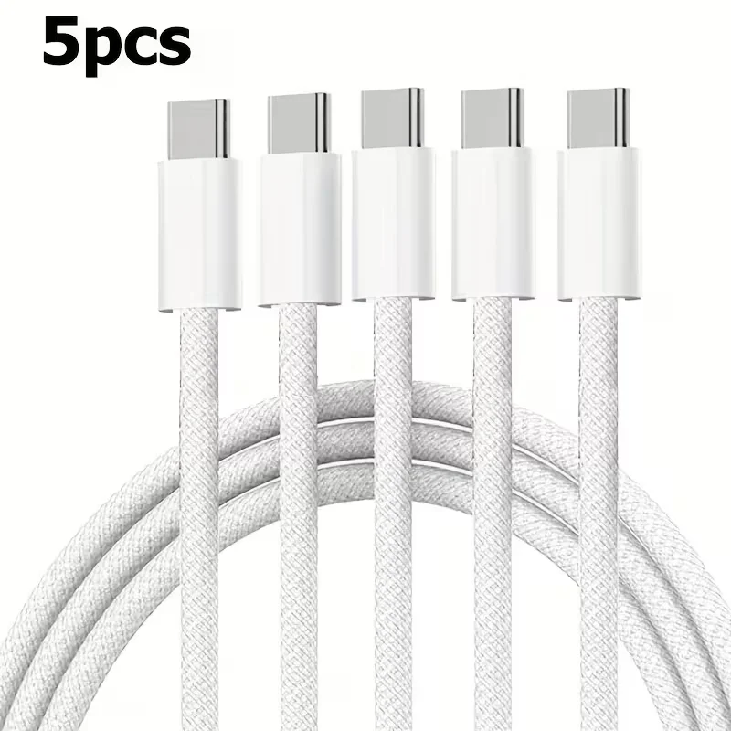 5PCS 3FT/1M 60W USB-C to USB-C Data Cable, High-quality Nylon Braided Fast Charging C-shaped Charger Cable, Compatible with iPhone 18/17/16/15 Pro Max, iPad, MacBook, Samsung Galaxy