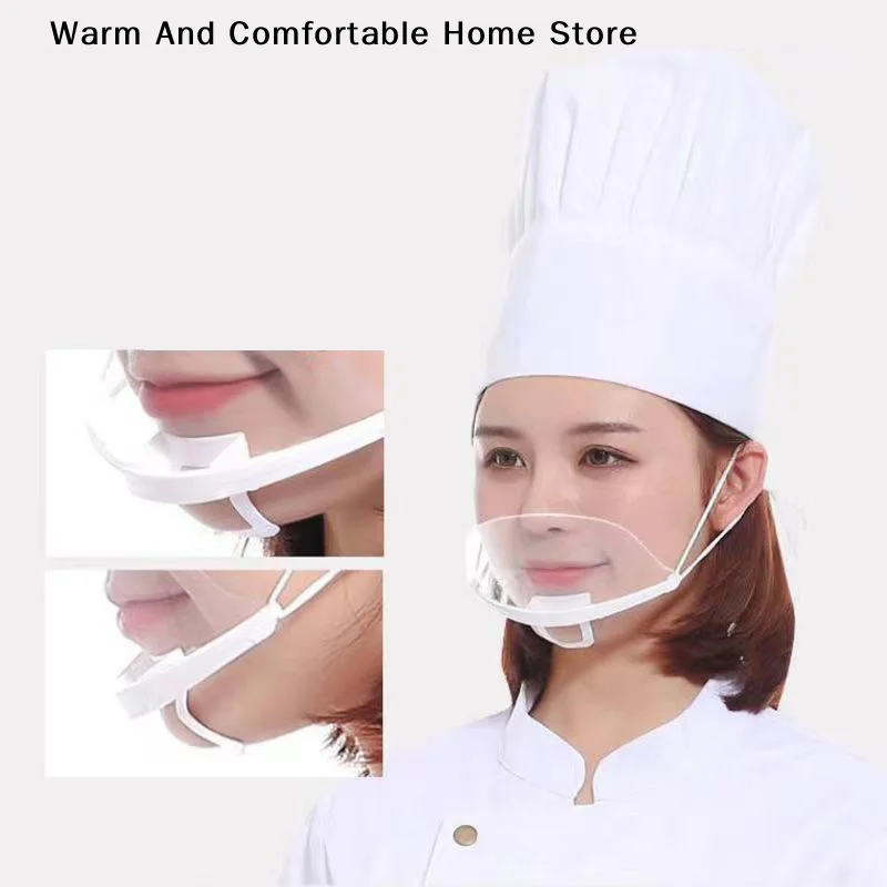 【W】20PCS Clear Plastic Catering Mask Hotel Beauty Chef Waiter Protective Mask Reusable Visible Splash Proof Mask