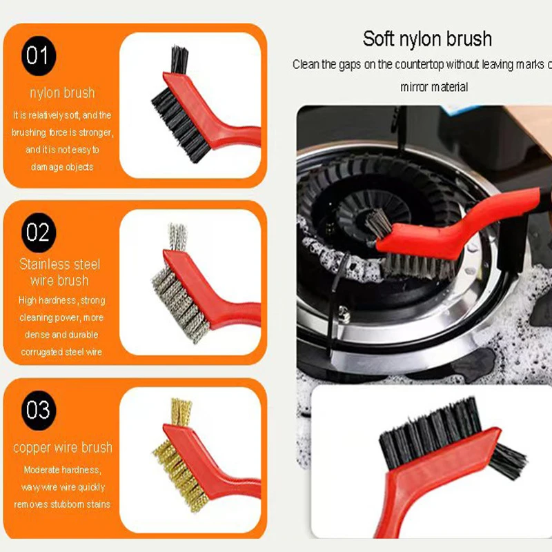 7inch Mini Wire Brush Stainless Steel Brush Brass Nylon Cleaning Brush Polishing Rust Remover Metal Wire Burring Cleaning Tools