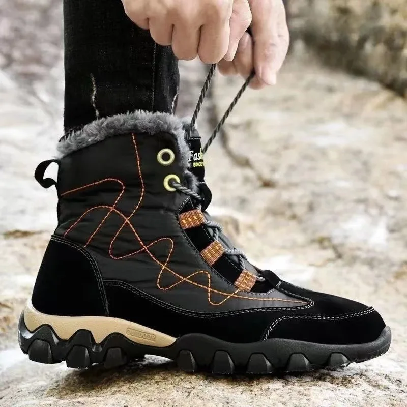 2025 Winter Men's Cotton Shoes Warm Waterproof Padded Thick-sole Outdoor Snow Boots Lace-up Sports Daily Outdoor Wear Plus Size image 4
