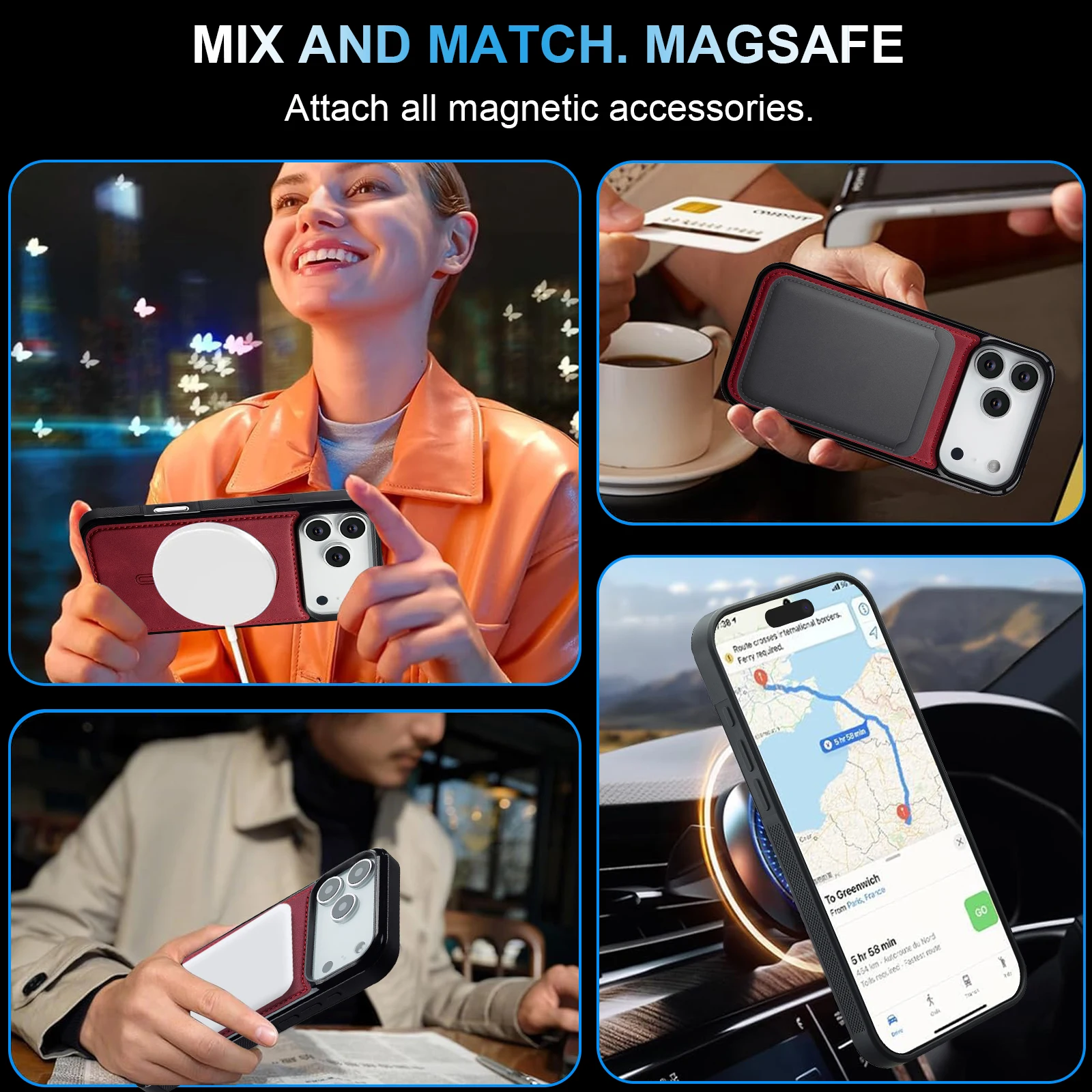 For iPhone 17 Pro Max 16E 16 Air 15 14 Leather Phone Case with Magnetic Attraction Feature Premium P