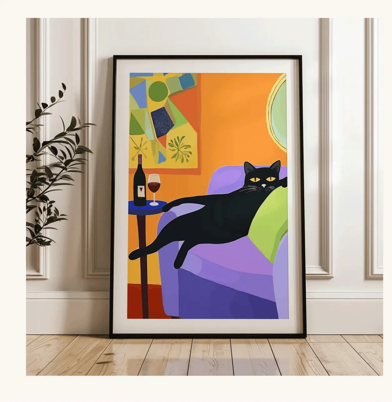 Retro Black Cat Wine Wall Art Bar Cart Decor Cocktail Art Wine Bar Decor Vintage Mid Century Black Cat Print Eclectic Wall Art F