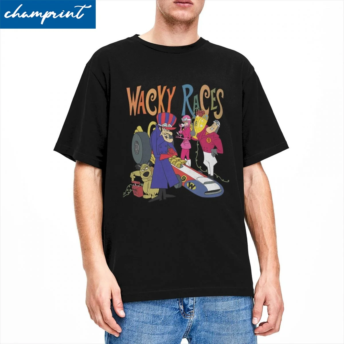 

Wacky Races 70-х годов футболки с героями мультфильмов Glen Evans мужские и женские забавные футболки из 100% хлопка с круглым вырезом футболки с короткими рукавами одежда идея подарка