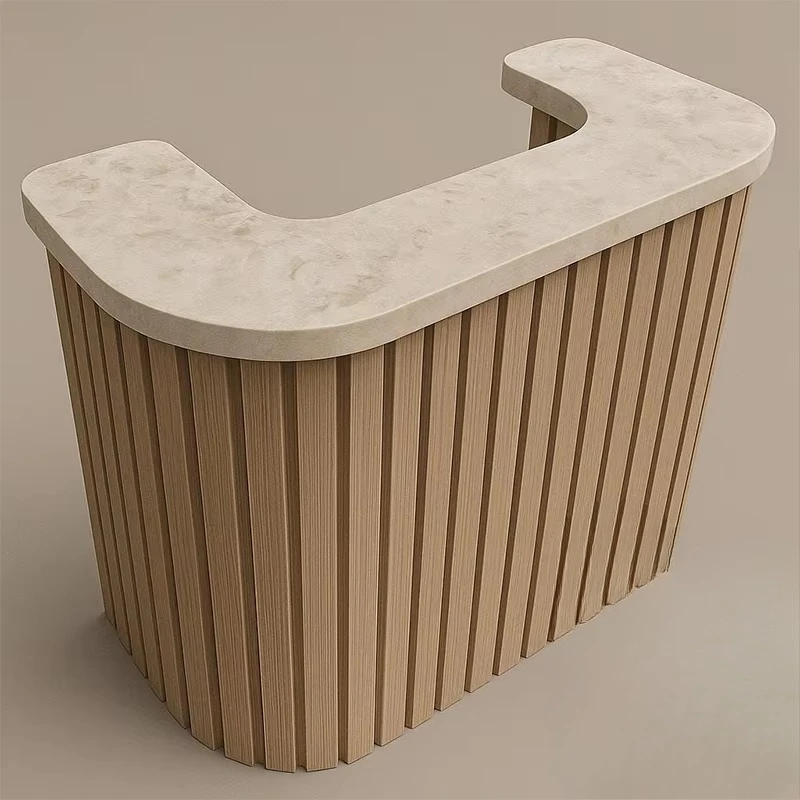 

&c Custom Pink Beige Spa Reception Counter Beauty Salon Front Desk Minimalist Design Hair Salon Reception Desks with Led Light