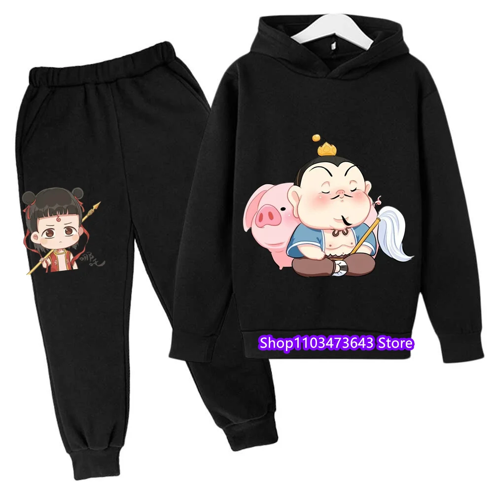 

Nezha Cartoon Long Sleeve Fashionable Streetwear for Kids Age 3-14 Spring Autumn Casual Style Bright Colors Hoodie Sports Suit