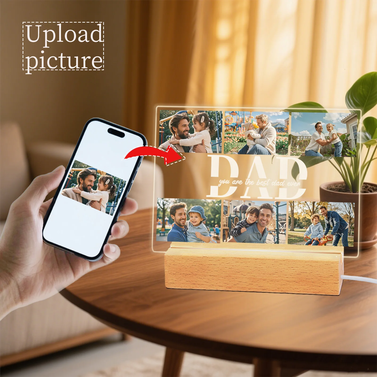 Personalized Photo Acrylic Plaque Custom Fathers Day Night Light Gift Unique Photo Frame Lamp Dad