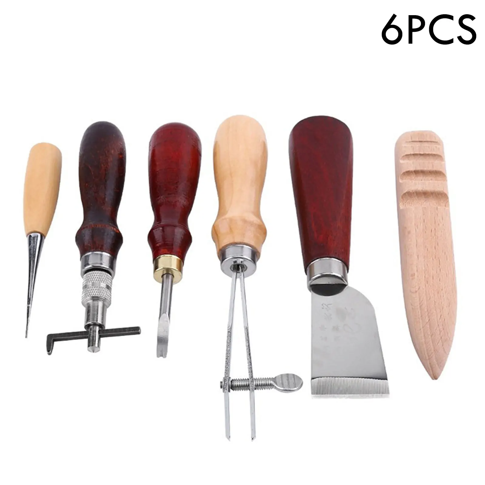 6pcs Leather Craft Tool Kit Professional Leather Hand Sewing Repair Kit Stitching Punch Carving Work Groover Set DIY Tool Set