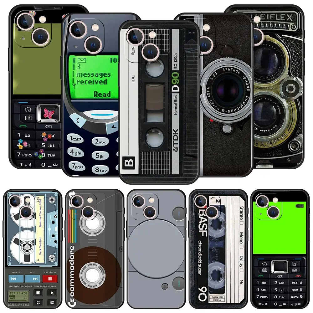 Vintage Cassette Tape Retro Style Luxury Phone Case For iPhone 13 15 14 12 11 Pro MAX XR X SE XS 7 8 Plus Silicone Black Cover