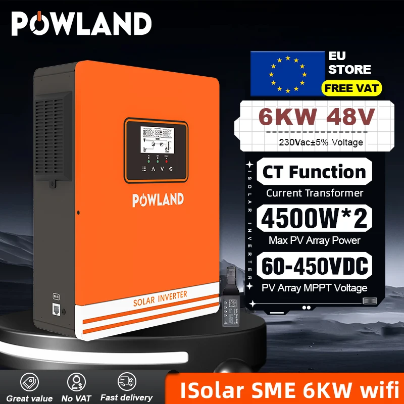 POWLAND 6000W Inverter solare con uscita ad alta potenza 220V Inverter a onda sinusoidale pura con funzione CT Include WIFI Funzione di avvio freddo