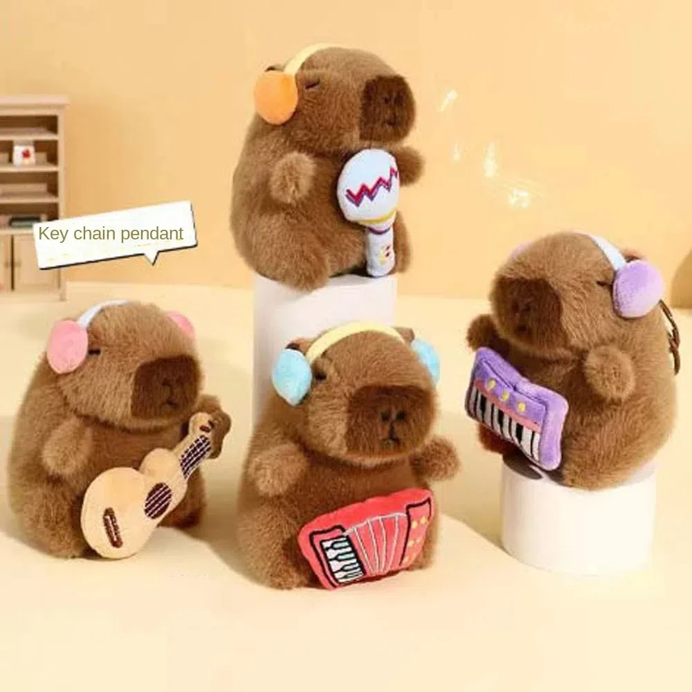 Musik Capybara Gitarre Capybara Schlüsselanhänger Tierpuppe Klavier Gitarre Form Cartoon Schlüsselanhänger Plüsch Cartoon Tier Anhänger