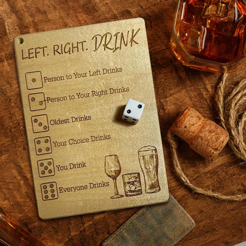 YOMDID Wooden Drink Game Left Right Drink Wood Board Set for Birthdays Parties and Social Gatherings Wooden Gift Seasonal Decor