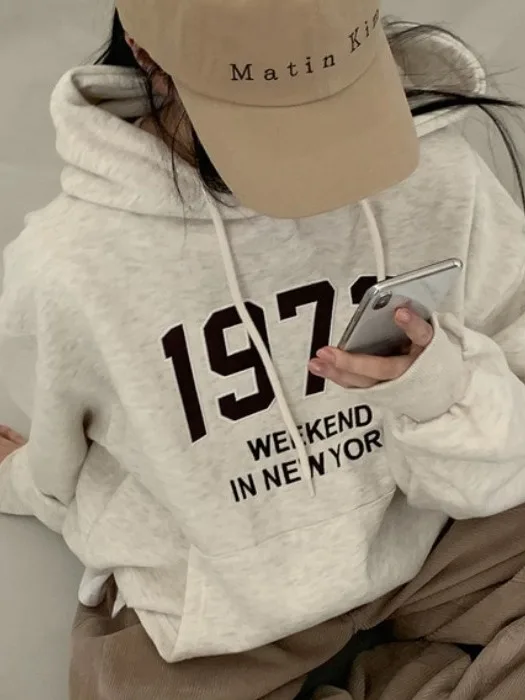 Chic Oversized Hoodie Women's Long Sve Fce Lined Printed Letter Casual Sweatirt Autumn Winter Street Sle Commute image 3