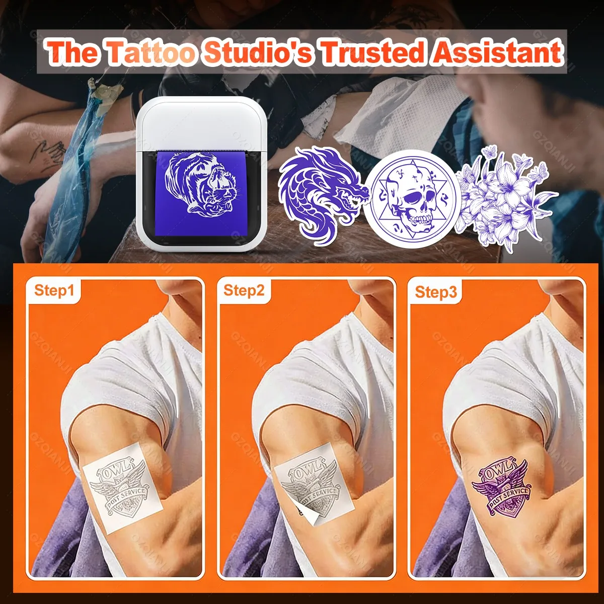 C50 Mini Tattoo Printer Portable Inkless Transfer Machine 2 Inch Compatible With Phone PC iPad For Tattoo Pattern Logo
