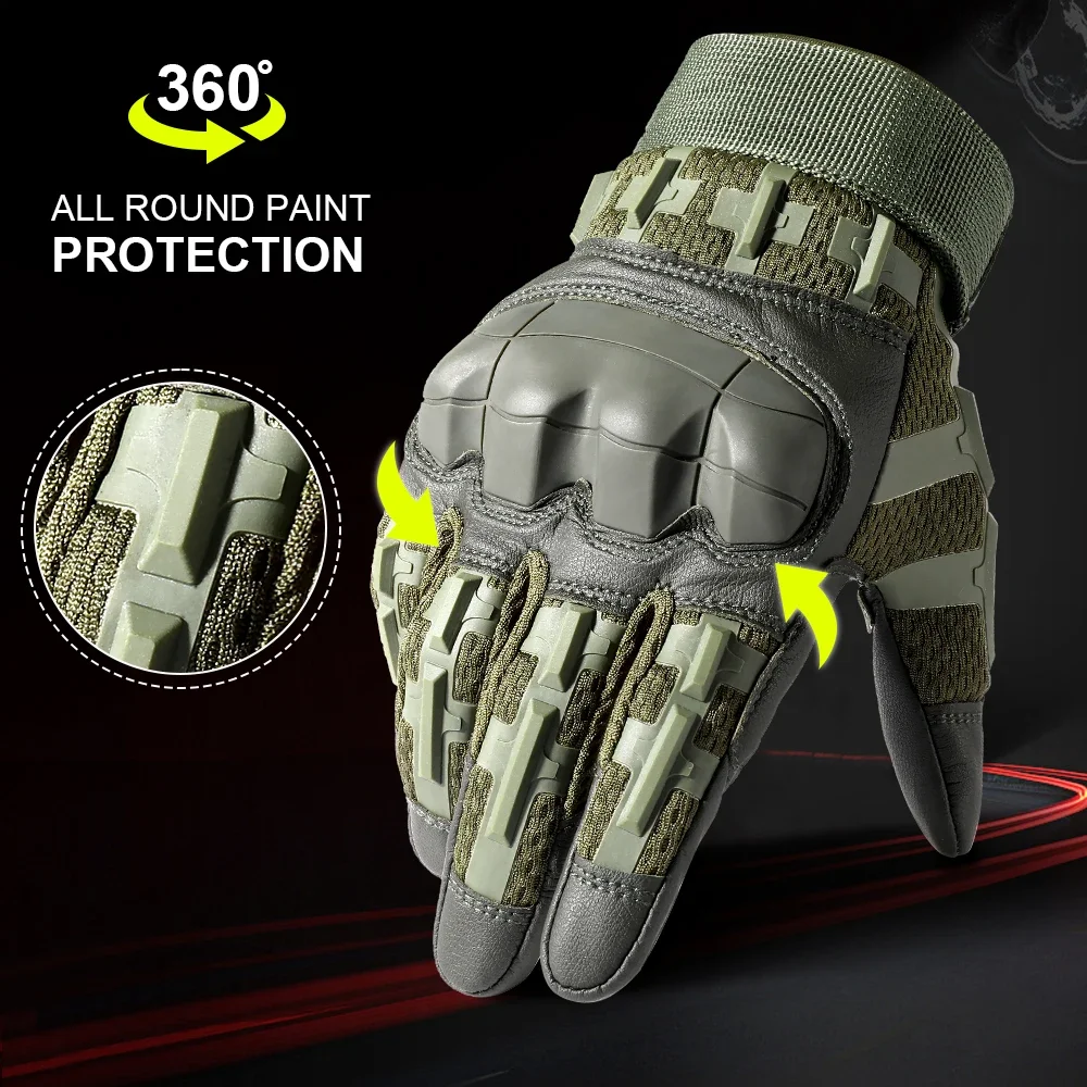 Tactical Full Finger Gloves Touch Screen PU Leather Combat Shooting Hunting Airsoft Work Motorcycle Work Protective Gear Men