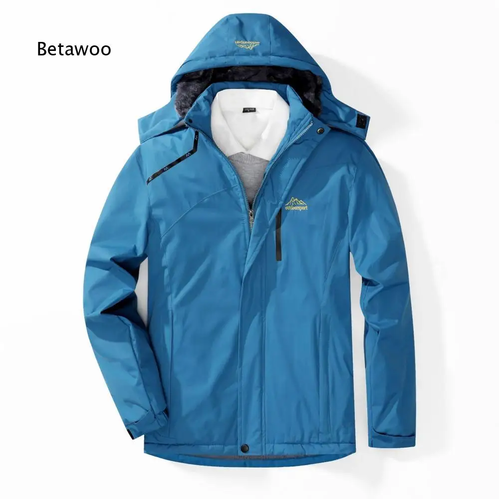 Thick Fleece Lined Warm Coat for Men Detachable Hood Wind Resistant Winter Jacket with Multi Functional Storage Pockets