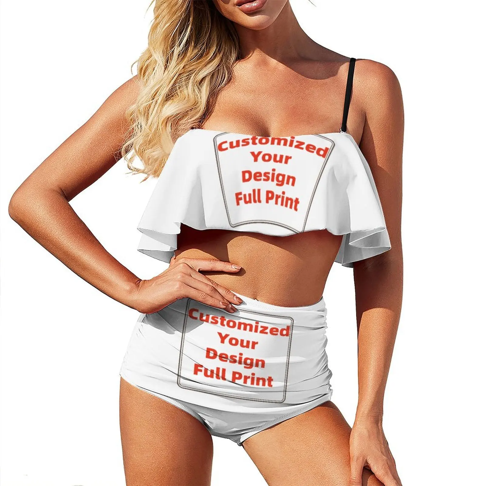 Personalized Womens Tankini Swimsuits Ruffled Floral Tummy Control High Waisted Bikini