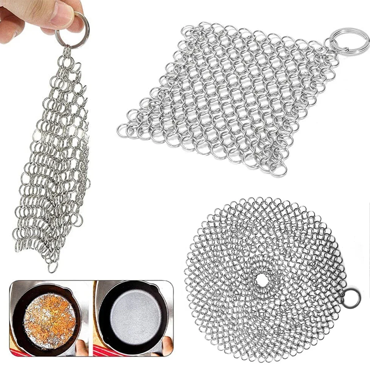 1 unidad de limpiador de malla de acero inoxidable reutilizable para cocina, herramienta de limpieza de anillos y redes para ollas, sartenes y platos del hogar